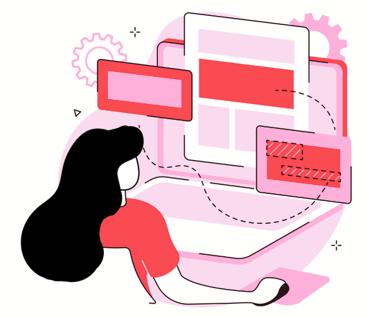 purple graphic depicting a laptop and office themed background